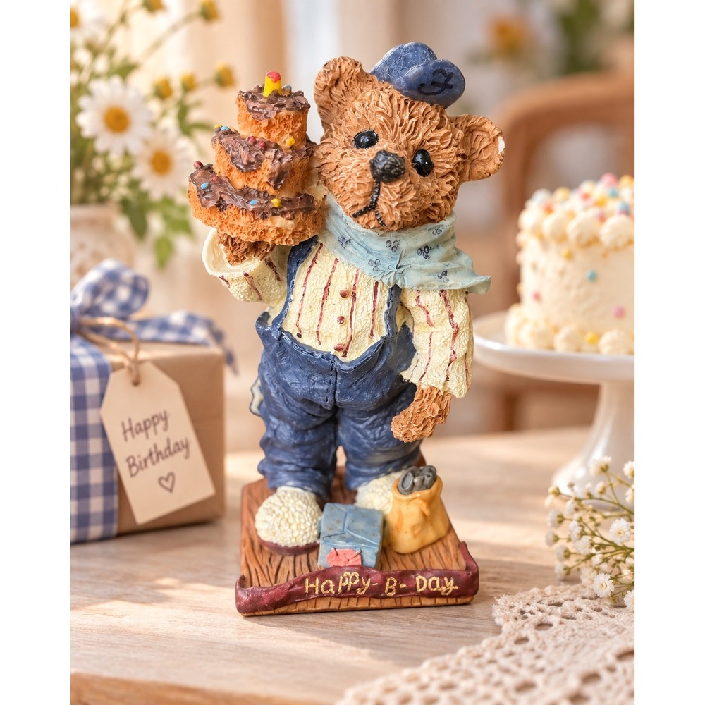 Vintage 1995 Boyds Bears Bearstone M. Harrison's Birthday #2275 Teddy Bear Cake